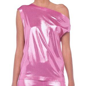 Norma Kamali Candy Pink Lame' Drop Shoulder Top, XS